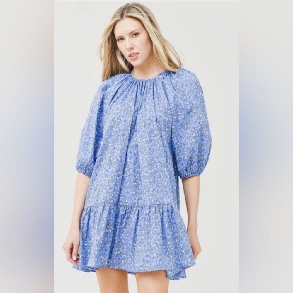 Elegant Blue Floral Mini Dress